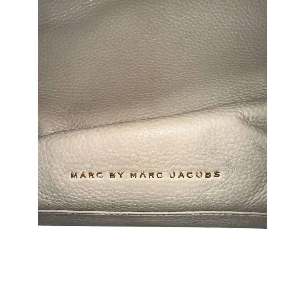 Marc by Marc Jacobs Leather Colorblock Tote Bag Cream Navy Tan Large Shoulder